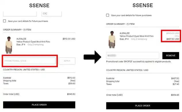 ssense 할인코드 적용