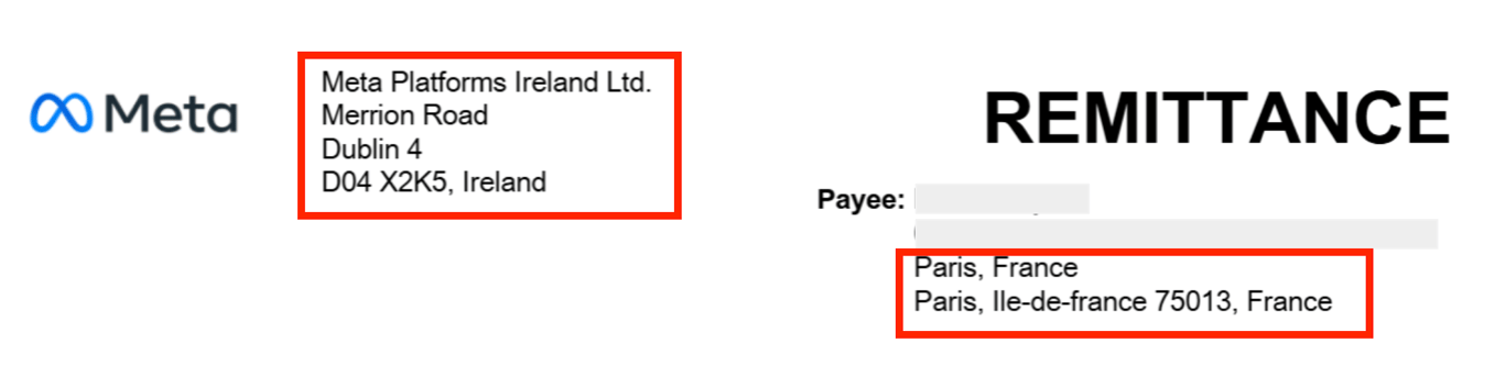 Example of remittance slip to partner-publishers located in France