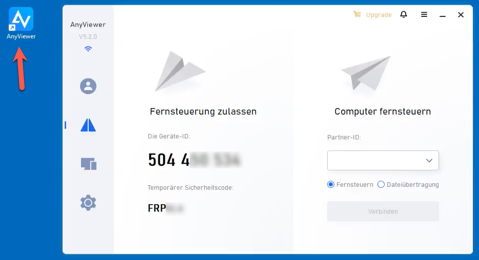 Desktop-Verknüpfung und Programmfenster von AnyViewer