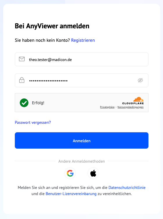 Anmeldung im Browser
