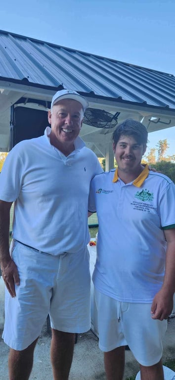 Croquet Great Reg Bamford alongside Addison Matthews of Laurel Bank, Toowoomba at the 2024 World Championships hosted by the USA.