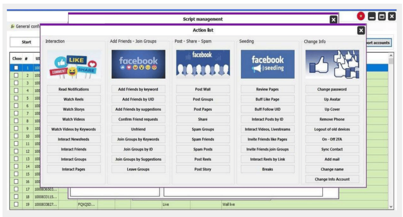 Example of a social media automation software marketed by a Vietnamese company