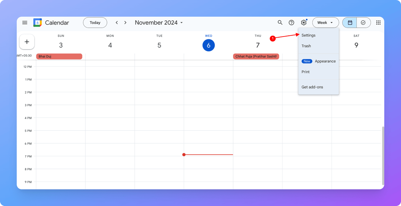 Google Calendar Settings Menu