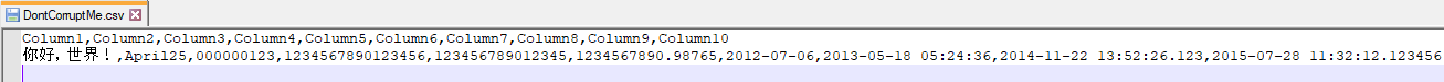 The original unaltered CSV file (as seen in Notepad++)