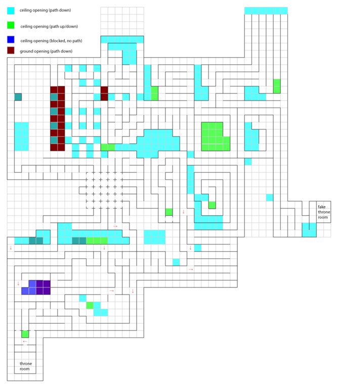 I mapped my way from the upper-right to the throne room in the lower-left.