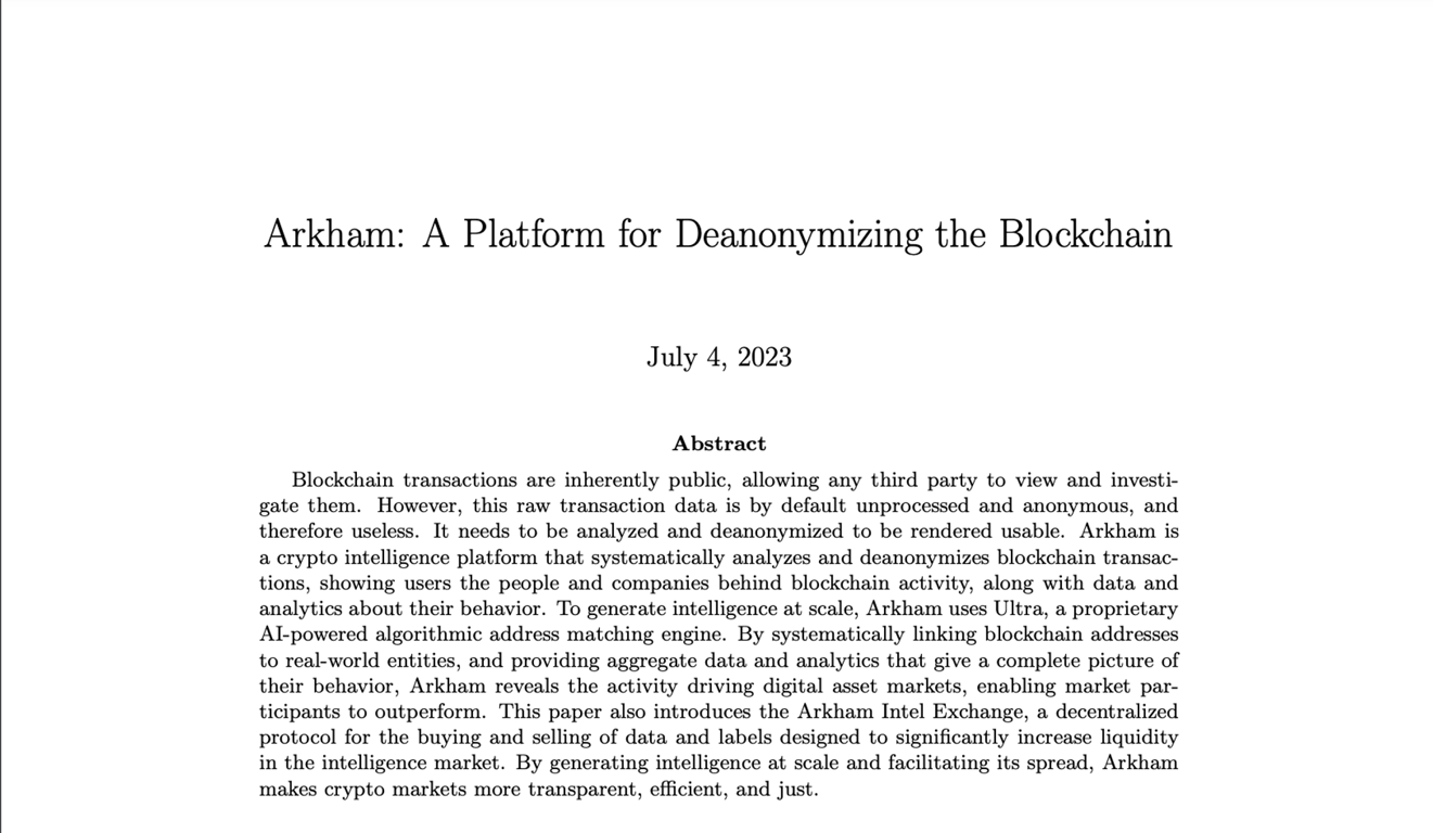 Arkham Whitepaper: A Platform for Deanonymizing the Blockchain