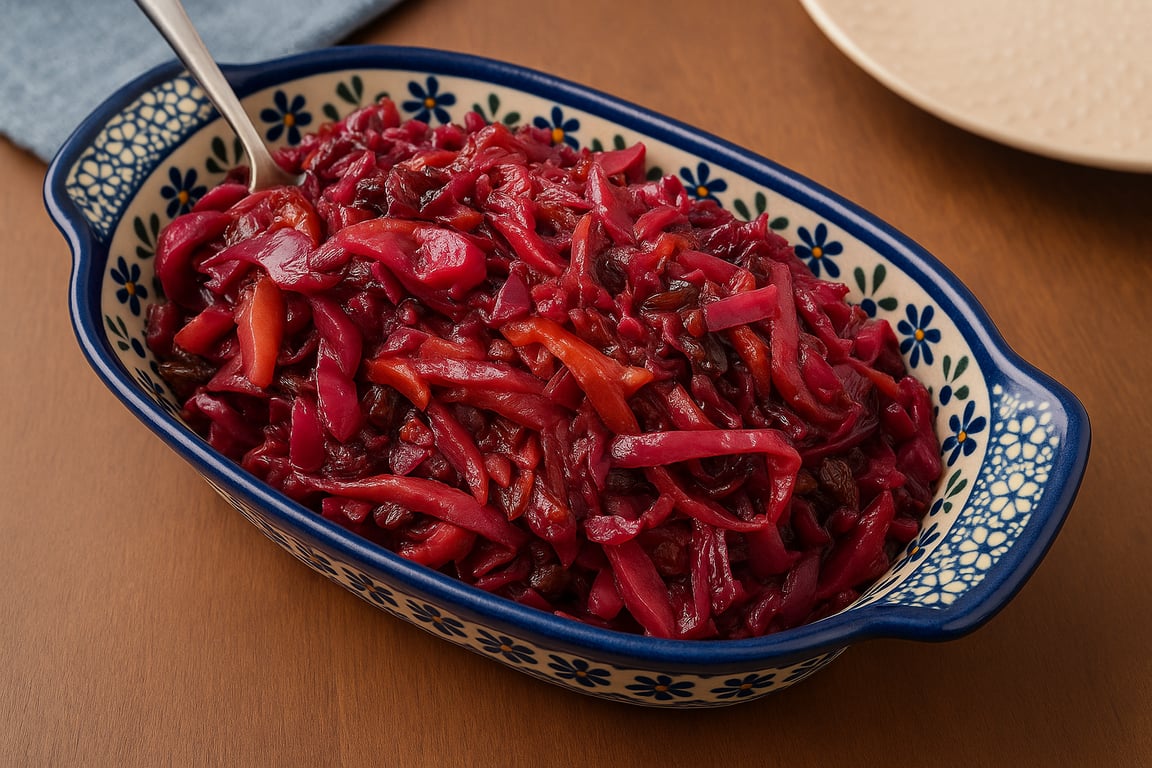 Braised Red Cabbage with Apples, Bacon & Raisins | Embracing Enough