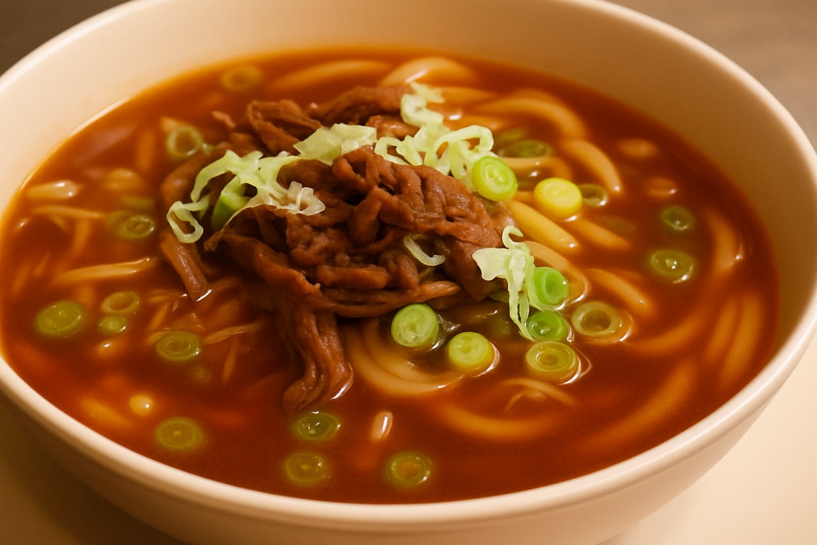 Onion Broth Udon with Shabu-Shabu Beef | Sweet Onion, Smoky Bacon & Mushroom “Noodles”