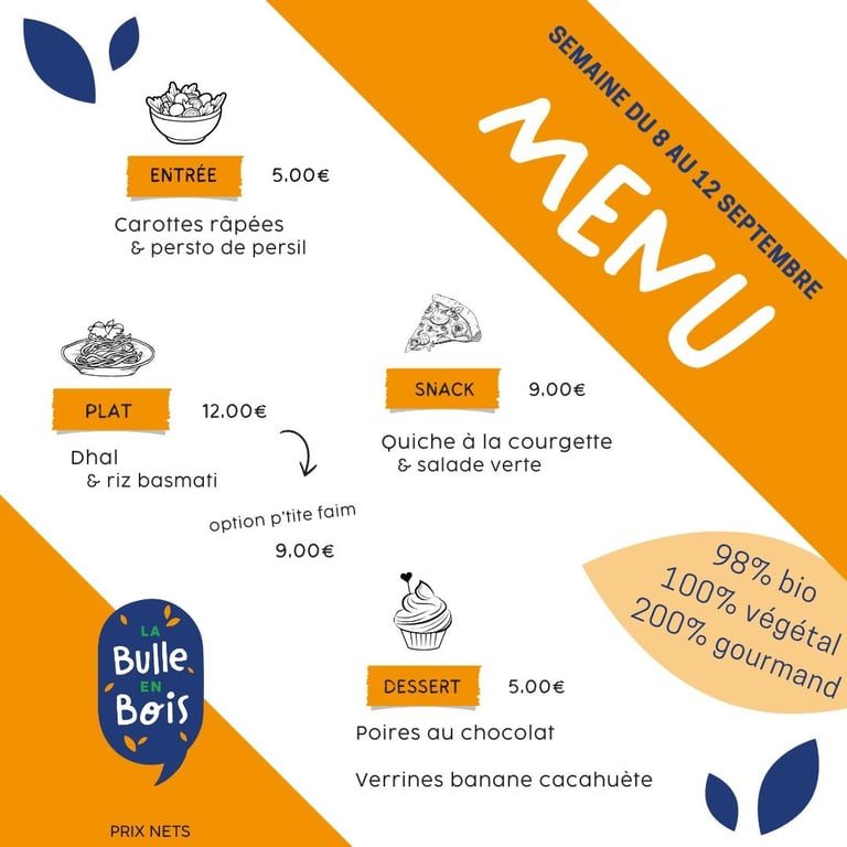 Menu 8-12 septembre 2025