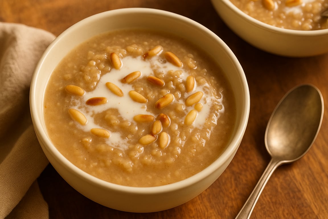 Steel-Cut Oats with Applesauce, Maple Syrup & Pine Nuts