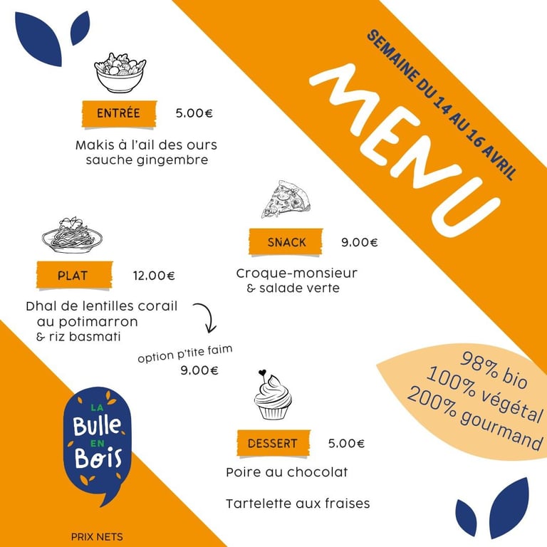 Menu 14-16 avril 2025