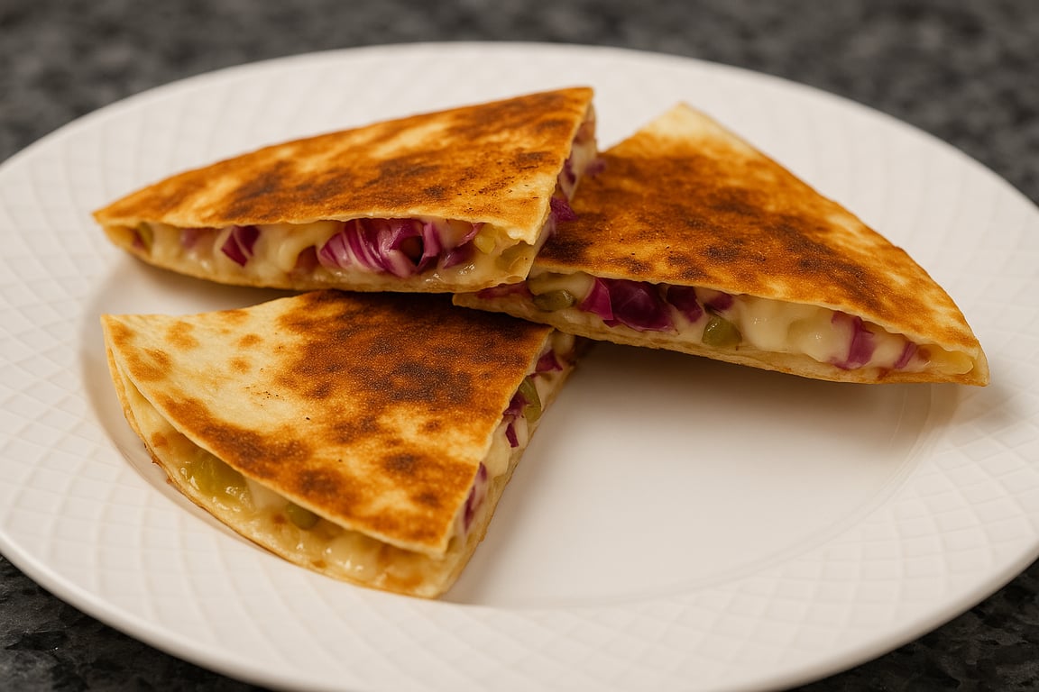 Crispy Quesadillas with Purple Rain Slaw & Pickled Jalapeños