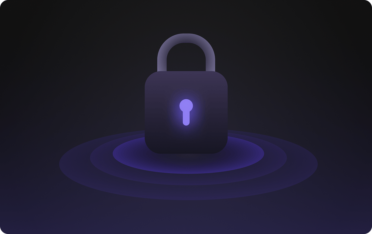 Minimalistic 3D render of a sleek, futuristic lock surrounded by abstract data streams and circuit-like patterns, all illuminated by a soft roxo azulado glow. The lock symbolizes AI security and compliance, while the clean, modern compositi.png