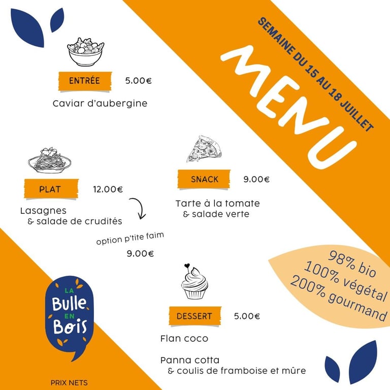 Menu 15-18 juillet 2025