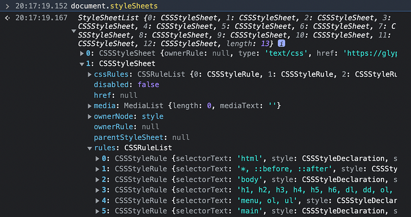 Medium의 CSSStyleSheet. Medium 사장님, 저도 여기 글 쓰는 처지인데 돈 안 받고 다른 글 좀 읽게 해주시면 안 되겠습니까? 한국은 수익 정산도 안되는데…