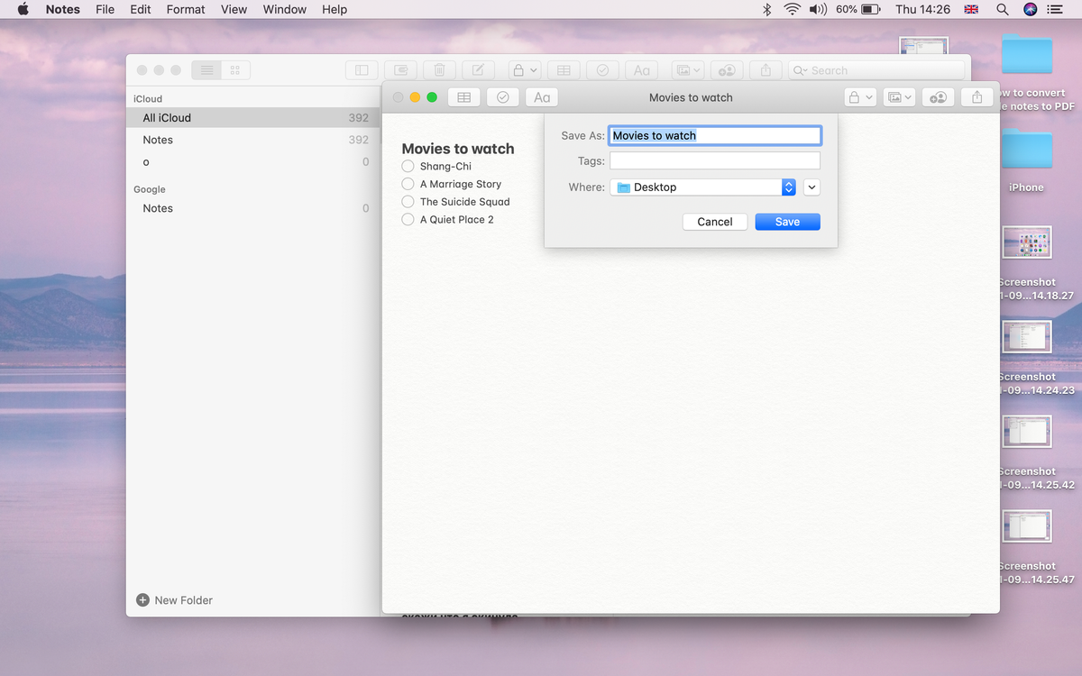 How to convert Apple notes to PDF on Mac