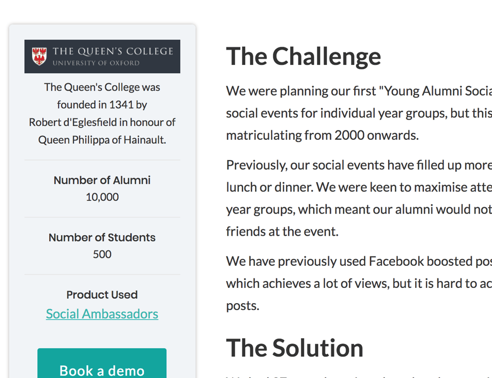 Hubbub screen shot: client case studies