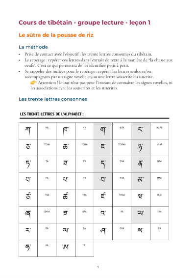 Leçon 1 — Sutra pousse de riz 1