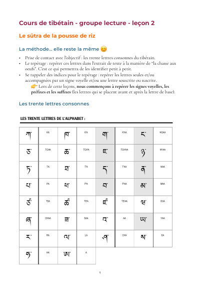 Leçon 2 — Sutra pousse de riz 1