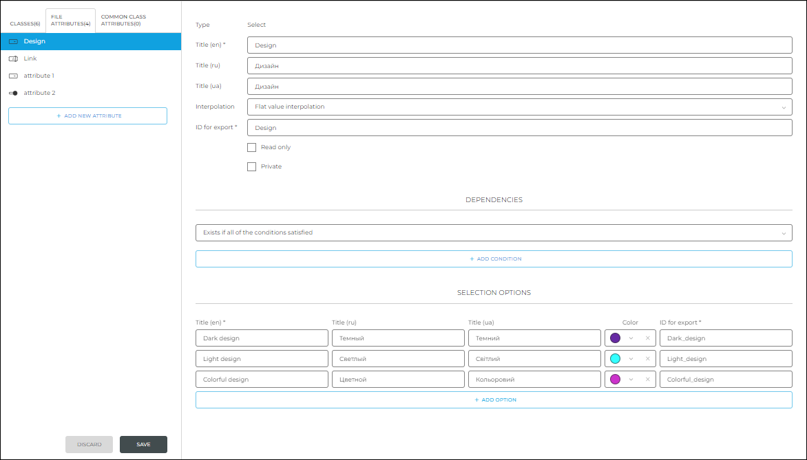 Example of setting up 'Select' attribute