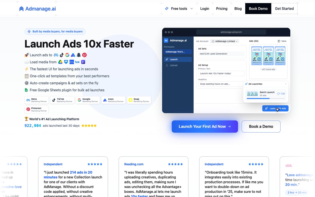 AdManage.ai — The most complete bulk ad launcher for Meta and TikTok