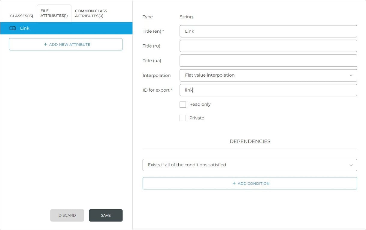 Example of setting up 'String' attribute