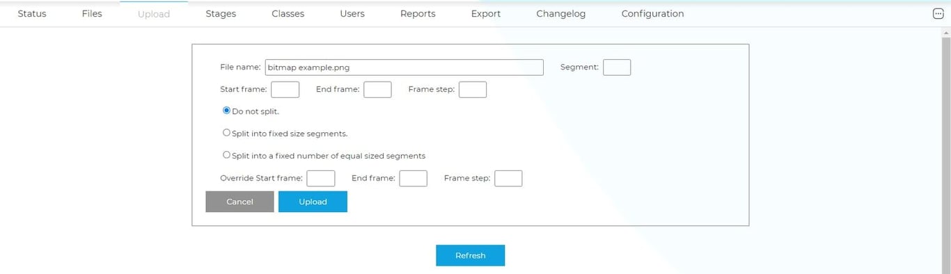 Window for manual uploading of files to the project