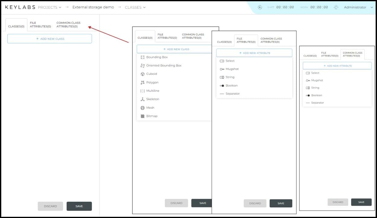 Setting up classes and attributes in the Classes tab
