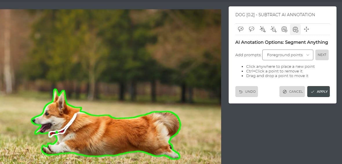 Example of AI subtraction using Foreground points