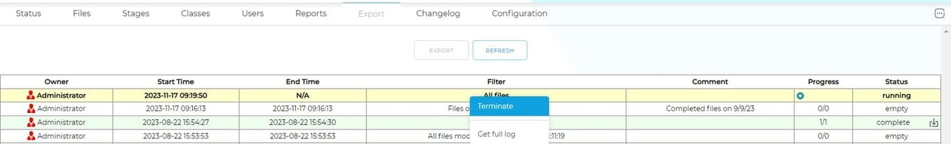 Termination of export request