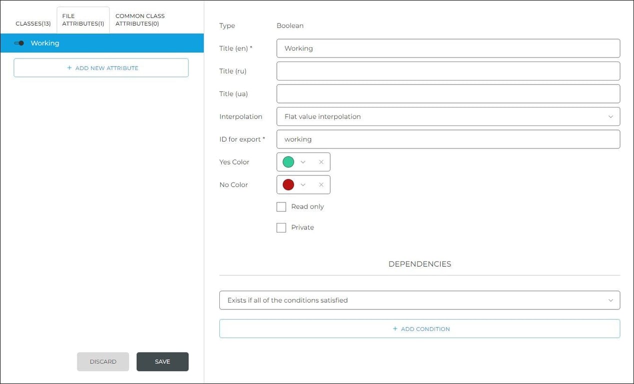 Example of setting up 'Boolean' attribute