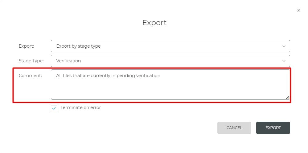 Adding a comment when exporting