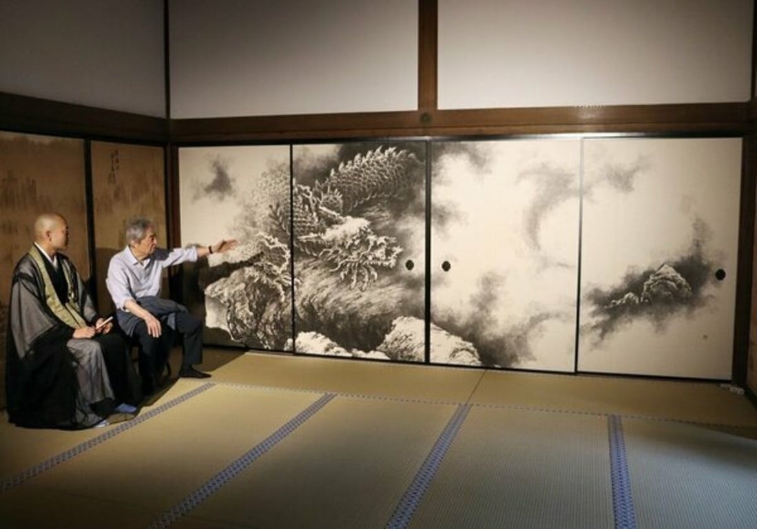 前首相細川在京都龍安寺奉獻了八幅新的隔間繪。 《雲龍圖》全部 40 件完成｜詳情｜京都新聞(The Kyoto Shimbun)