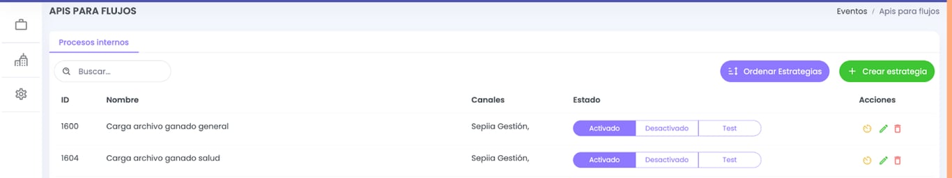 Pantalla que permite Crear Estrategias