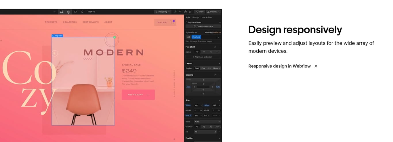 Webflow’s features for responsive websites