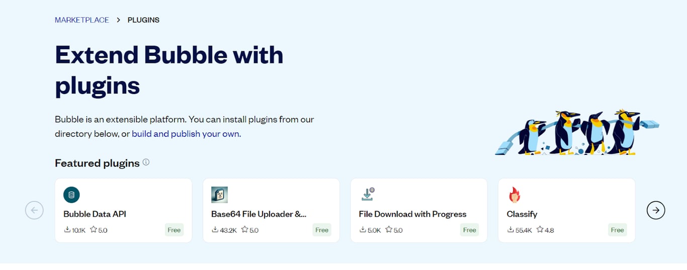 Bubble plugins marketplace for extra functionality