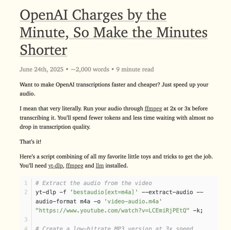 Tip: Speed up audio before transcription to save on OpenAI API costs