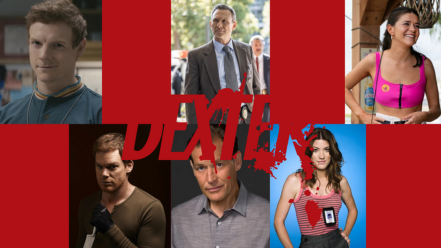 young dexter, harry and debra at the top, original dexter, harry and debra at the bottom