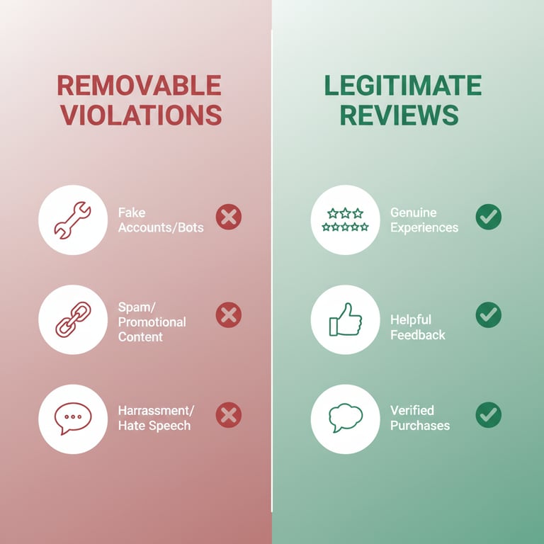 Infographic showing which Google reviews can and cannot be removed