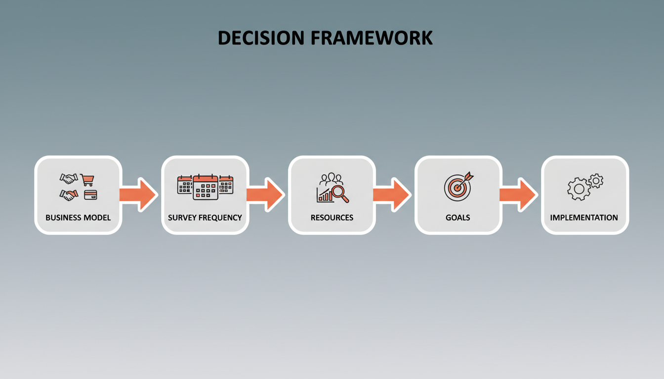 5-step decision framework flowchart for choosing between NPS and CSAT
