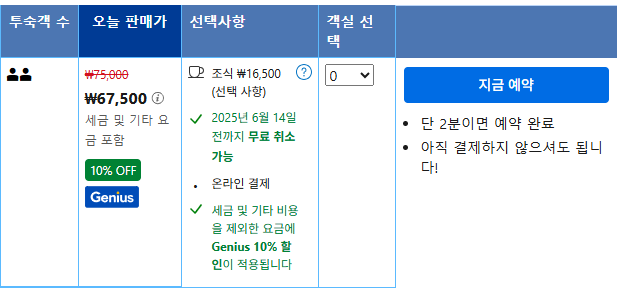 부킹닷컴 Genius 표시가 있는 상품 할인