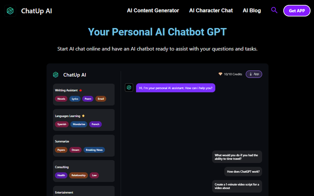ChatUp AI: Tu Asistente de chat y escritura con IA