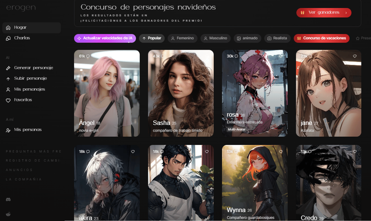 Erogen: Explora un mundo de chat con personajes de IA unicos