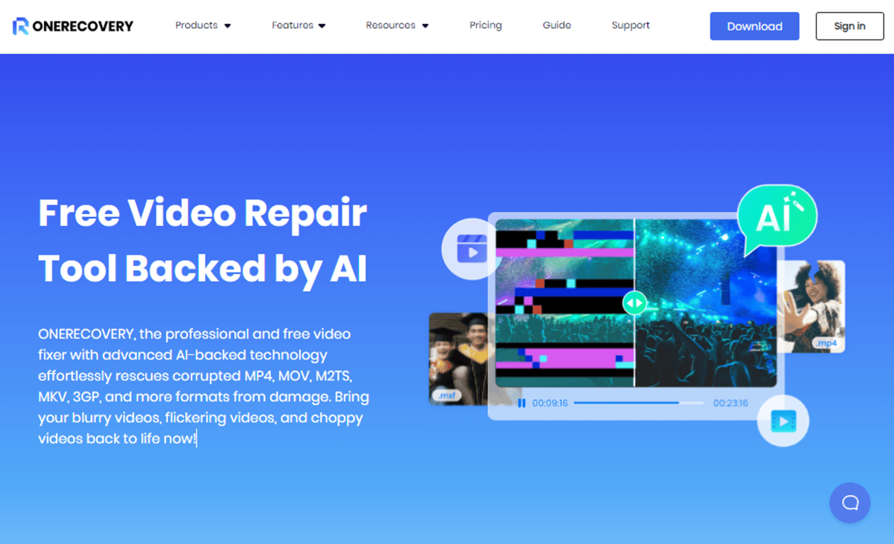 ONERECOVERY: Solución de IA para reparar videos dañados