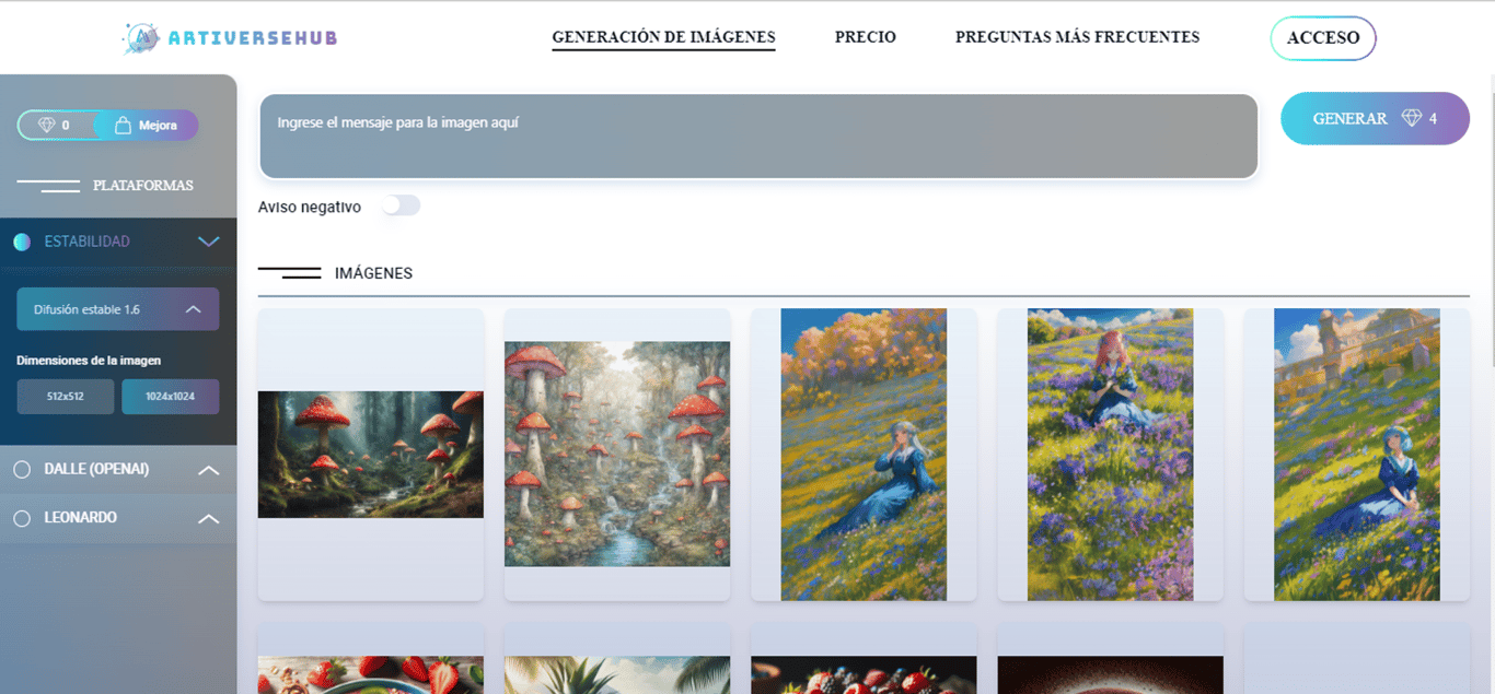 Explora la creatividad visual con artiverse-AI