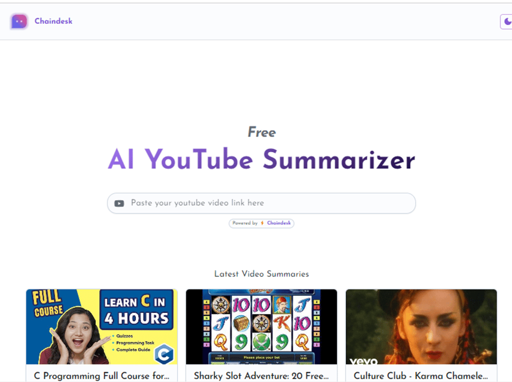 Chaindesk AI YouTube Summarizer: resúmenes instantáneos de videos