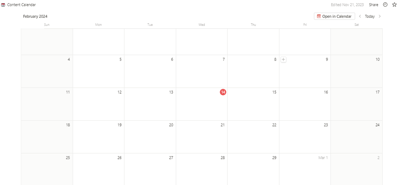 Notion Content Calendar
