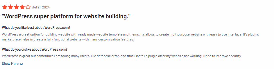 A review from wordpress users