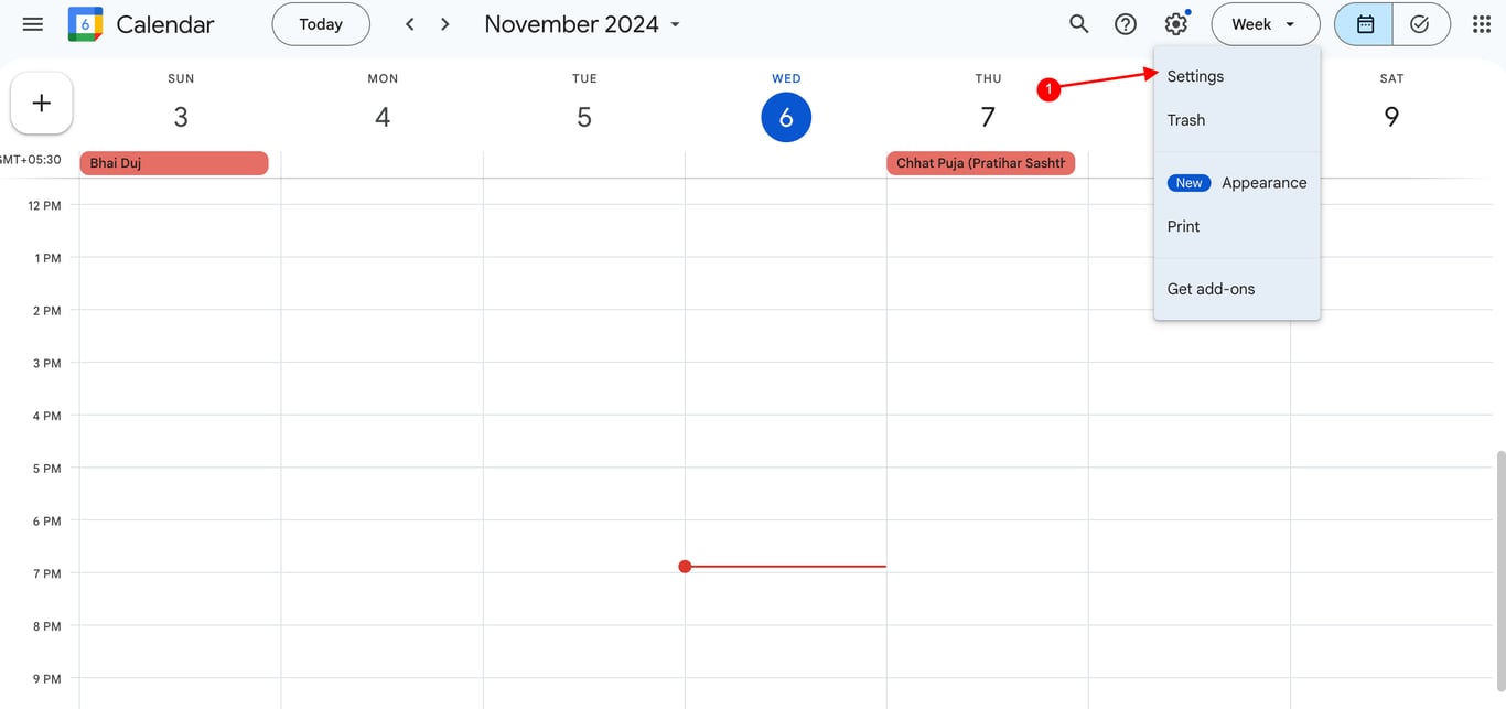 Google Calendar Settings Menu
