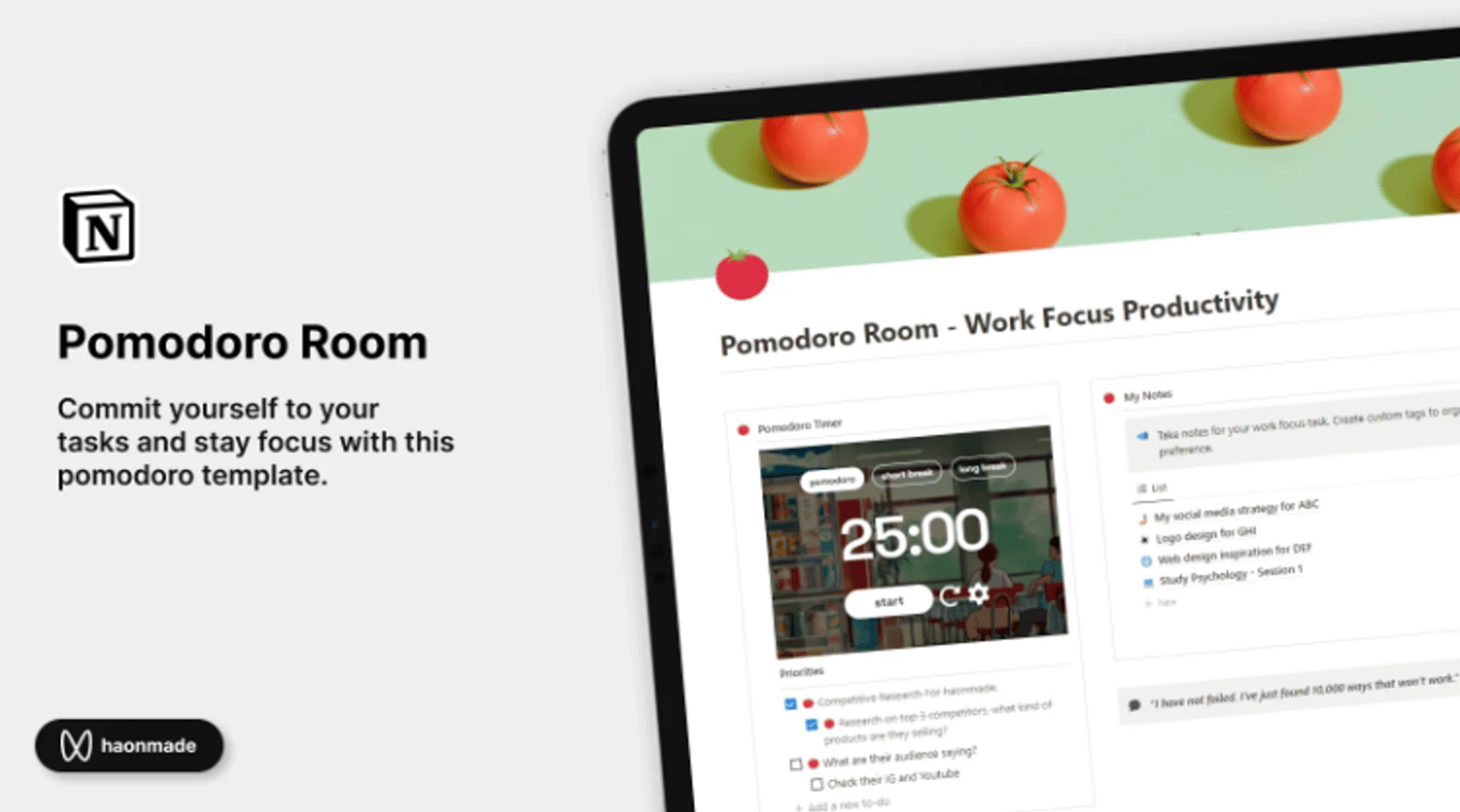 Pomodoro Room - Your Ultimate Work Focus Buddy Notion